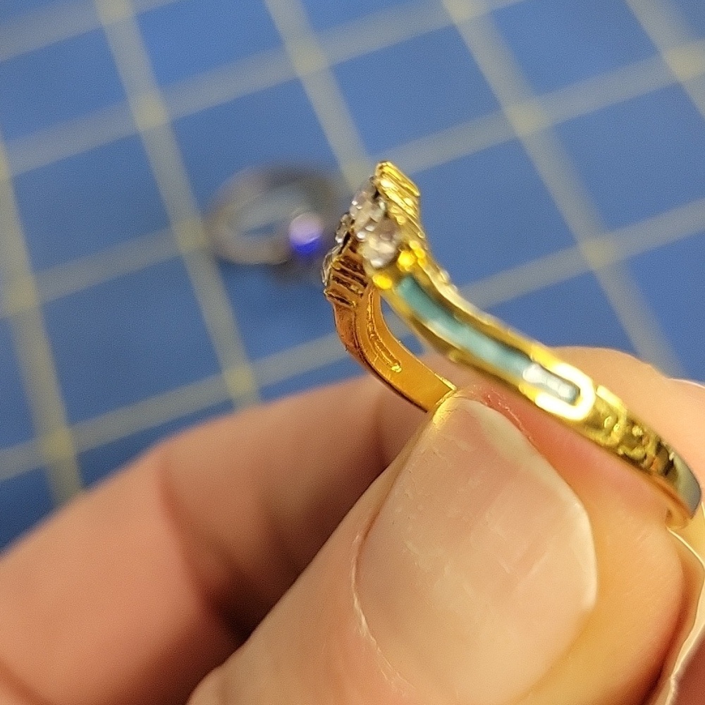 Rhinestone & Teal Accent Gold Tone Ring - Picture 3 of 5